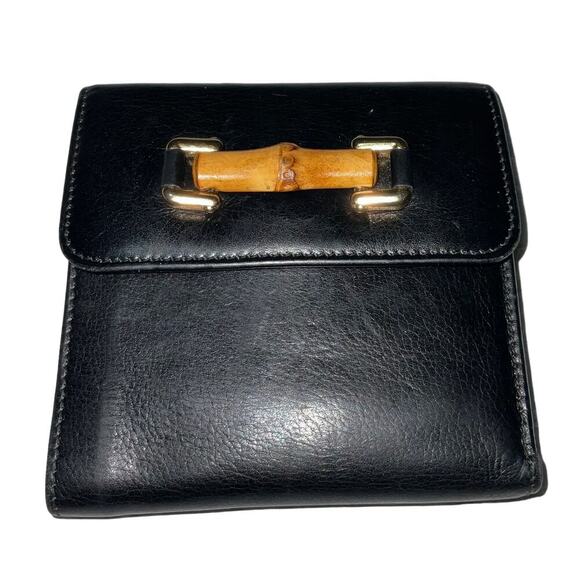 GUCCI Vintage Black leather trifold wallet with Front Bamboo Accent - Picture 15 of 15